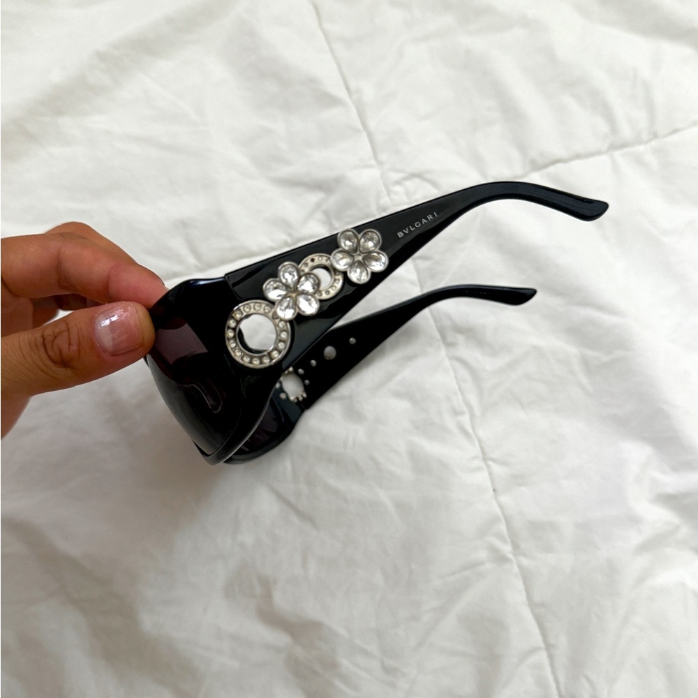 Vintage Black Bulgari/Bvlgari Oversized Sunglasses with New Rhinestone Charms